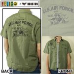 画像1: FELIX×HOUSTONミリタリー半袖シャツ（メンズ/コットン/ヒューストン/フィリックス/U.S.AIR FORCE/ワイルドキャット/WILD CAT/アメカジ/戦闘機） (1)