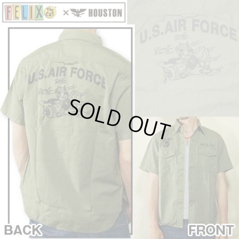 画像1: FELIX×HOUSTONミリタリー半袖シャツ（メンズ/コットン/ヒューストン/フィリックス/U.S.AIR FORCE/ワイルドキャット/WILD CAT/アメカジ/戦闘機） (1)