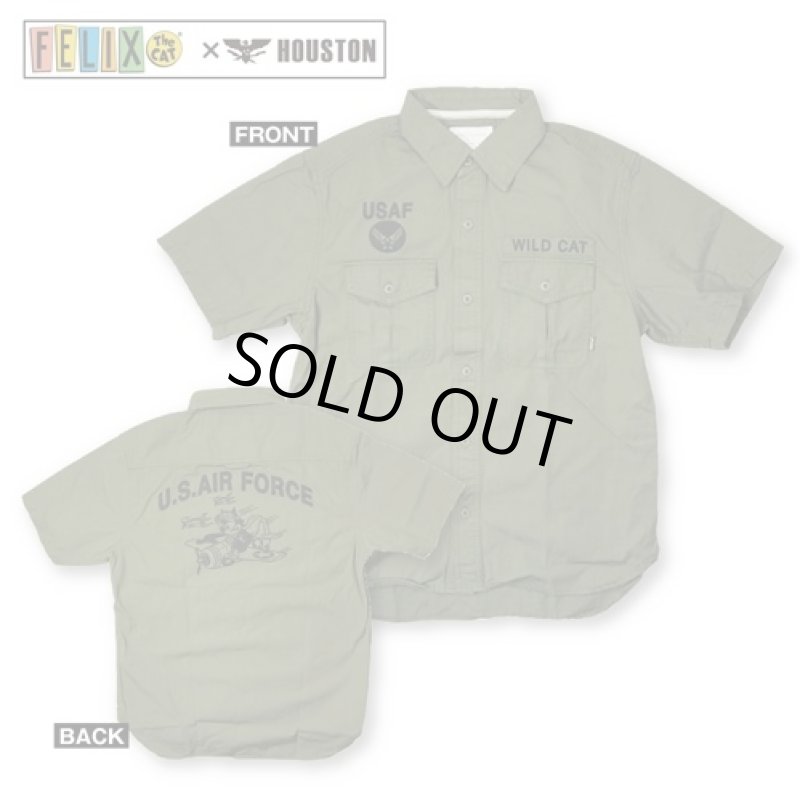 画像2: FELIX×HOUSTONミリタリー半袖シャツ(メンズ/コットン/ヒューストン/フィリックス/U.S.AIR FORCE/ワイルドキャット/WILD CAT/アメカジ/戦闘機) (2)