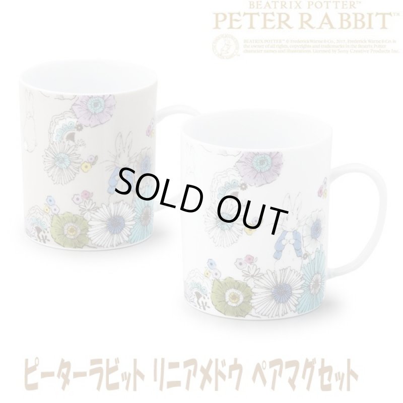 画像1: ピーターラビットリニアメドウペアマグセット (ギフト,母の日,プレゼント,お祝い品,大人の食器,コップ,レンジOK,食洗機OK) (1)