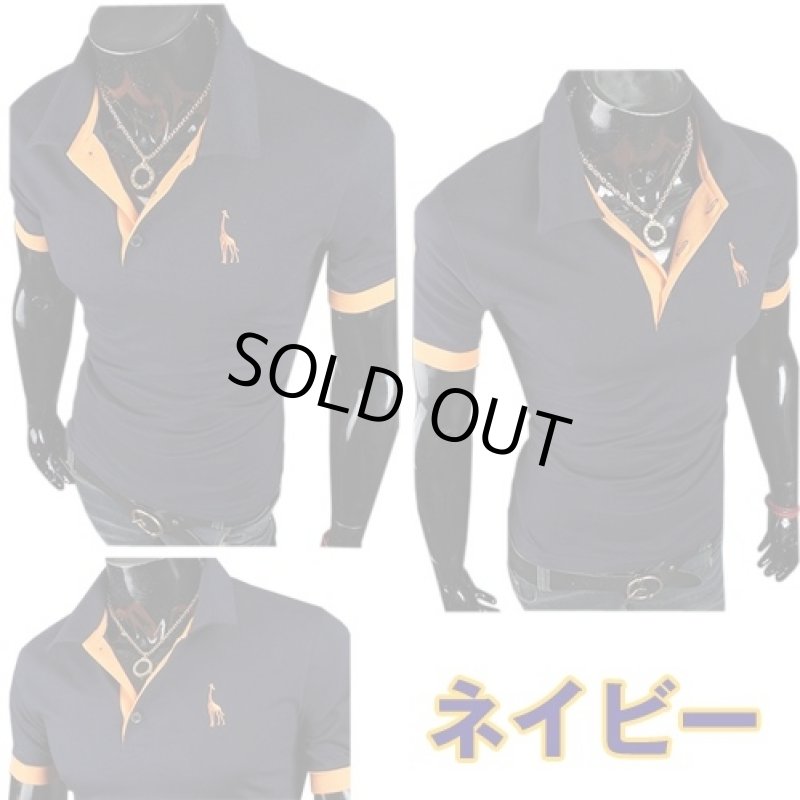 画像2: スリーブライン・クールポロシャツNO.3/ネイビー(メンズ/スリムライン/シンプル/アスリート/ナンバリング/胸元アクセント/クールポロシャツ (2)