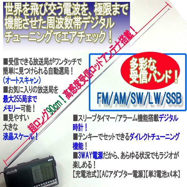 プロ仕様SSB受信シンセサイザーラジオ (送料無料 FM AM SW 短波 LW 長波 世界の放送 アマチュア無線  周波数帯デジタルチューニング)ANDO-01