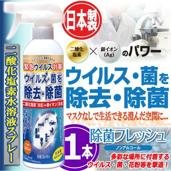日本製二酸化塩素水溶液スプレー「除菌フレッシュAg」350ml（1本）ITO-142-1
