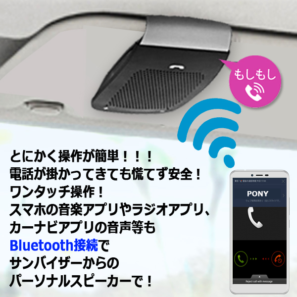 車内で通話もアプリ音声も Bluetoothクリップ式ワンタッチハンズフリースピーカーito Dlyx031