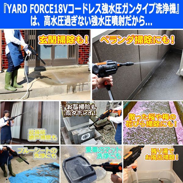 YARD FORCE18Vコードレス強水圧ガンタイプ洗浄機TIME-LW-C02