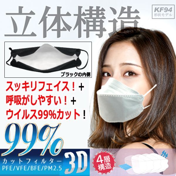 3Dダイヤモンド型不織布マスク4層99％カットフィルター1BOX（30枚