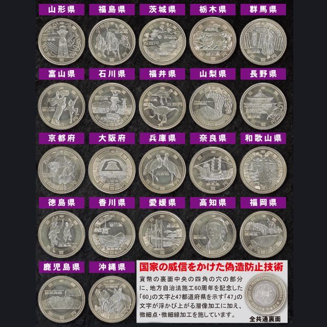 【JAPAN MINT】造幣局 地方自治法施行60周年 (兵庫) 記念硬貨 五百円 500円硬貨 8枚 _ 貨幣