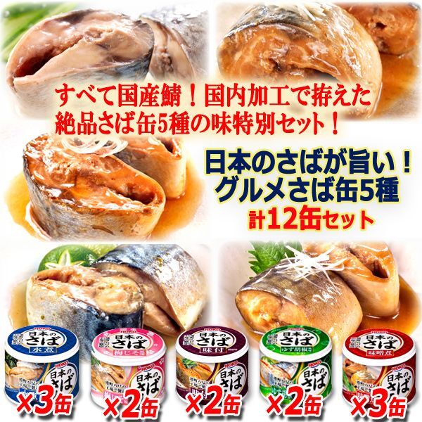 日本のさばが旨い！グルメさば缶5種　計12缶セットAIB-22