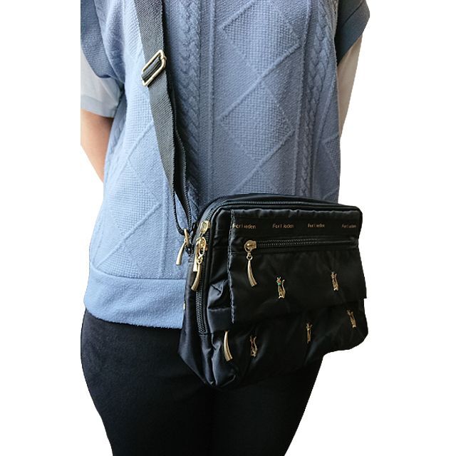 レディースショルダーバッグ 旅行 街歩き 軽量 多機能ポケット 「可愛いネコ柄刺繍ショルダーバッグ」