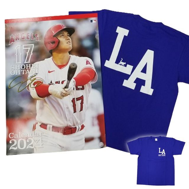 2024年大谷翔平カレンダー＋OHTANIキャットウォークLAブルーTシャツ 