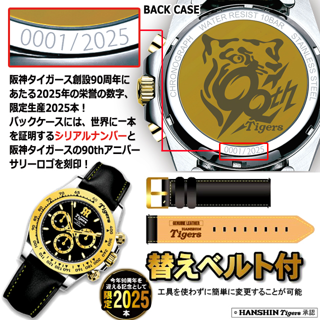 画像3: 阪神タイガース創設90周年記念電波ソーラークロノグラフ (3)