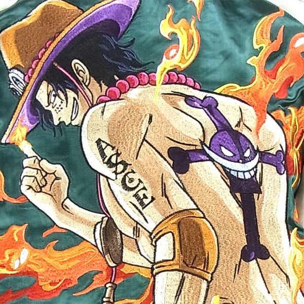 スカジャン＊ONE PIECE 火挙のエース　リバーシブル　グリーン