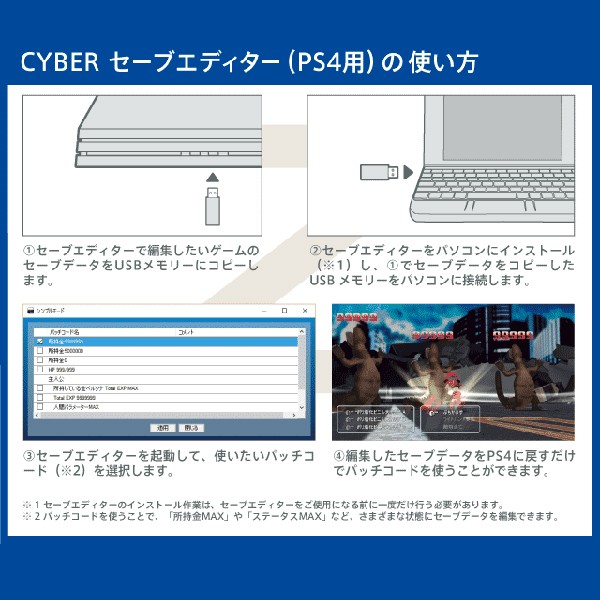 Ps4用セーブエディター 1ユーザーライセンス 攻略ツール チートツール パッチコード 80タイトル以上収録 Cyber Cyb 77