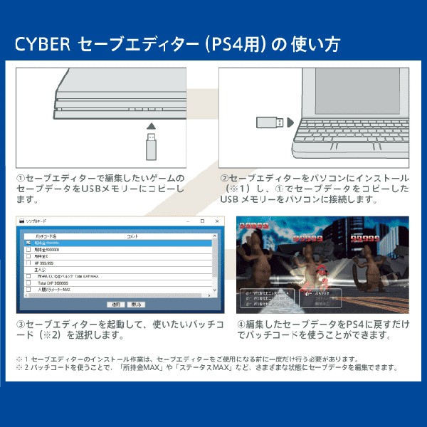 送料無料 Ps4用セーブエディター 3ユーザーライセンス 攻略ツール チートツール パッチコード 80タイトル以上収録 Cyber Cyb 78