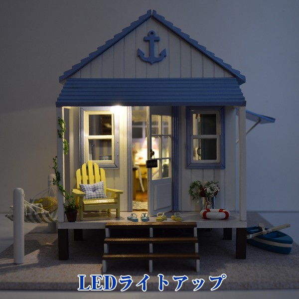 ミニチュアハンドメイドハウス「海沿いの別荘」(ドールハウス,手作り