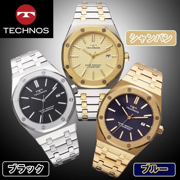 送料無料TECHNOS「テクノス」グランドポート・オクタゴン (腕時計,八角形,スイス,蓄光,インデックス,日本製クォーツ)MIRA-33