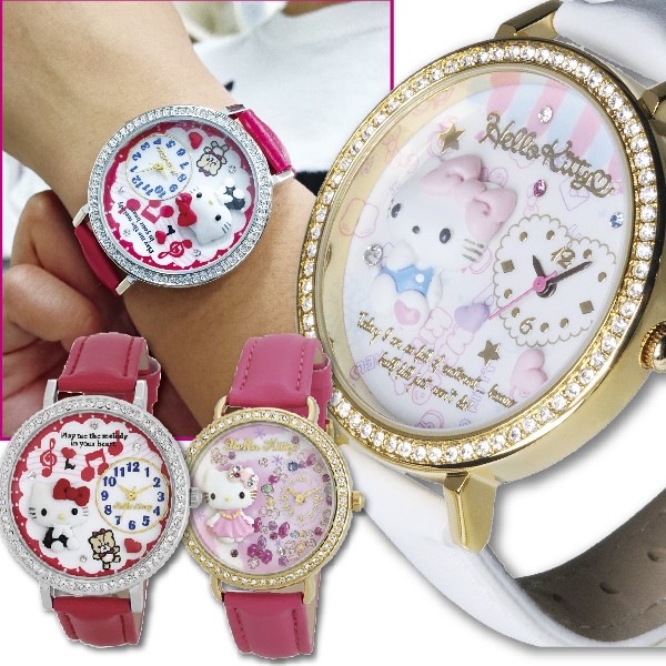 ハローキティデコウォッチ 腕時計 レディース Hellow Kitty 3針アナログクォーツ 日本製 プレゼント Box付き Sfm Hkdw
